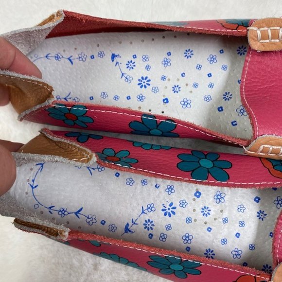 Women's Leather Loafers Bright Color‎ Casual Flower Printed Slip On Flats, EU 40 - Picture 11 of 12